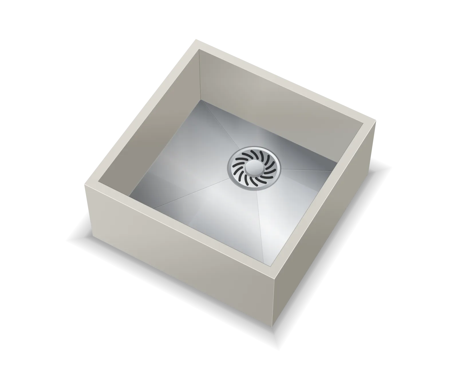3D-aanzicht van de Stone & Steel spoelbak 40 × 40 cm met rvs bodem