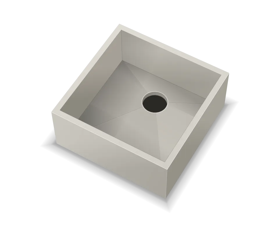 3D-aanzicht van de volledig stenen spoelbak 40 × 40 cm